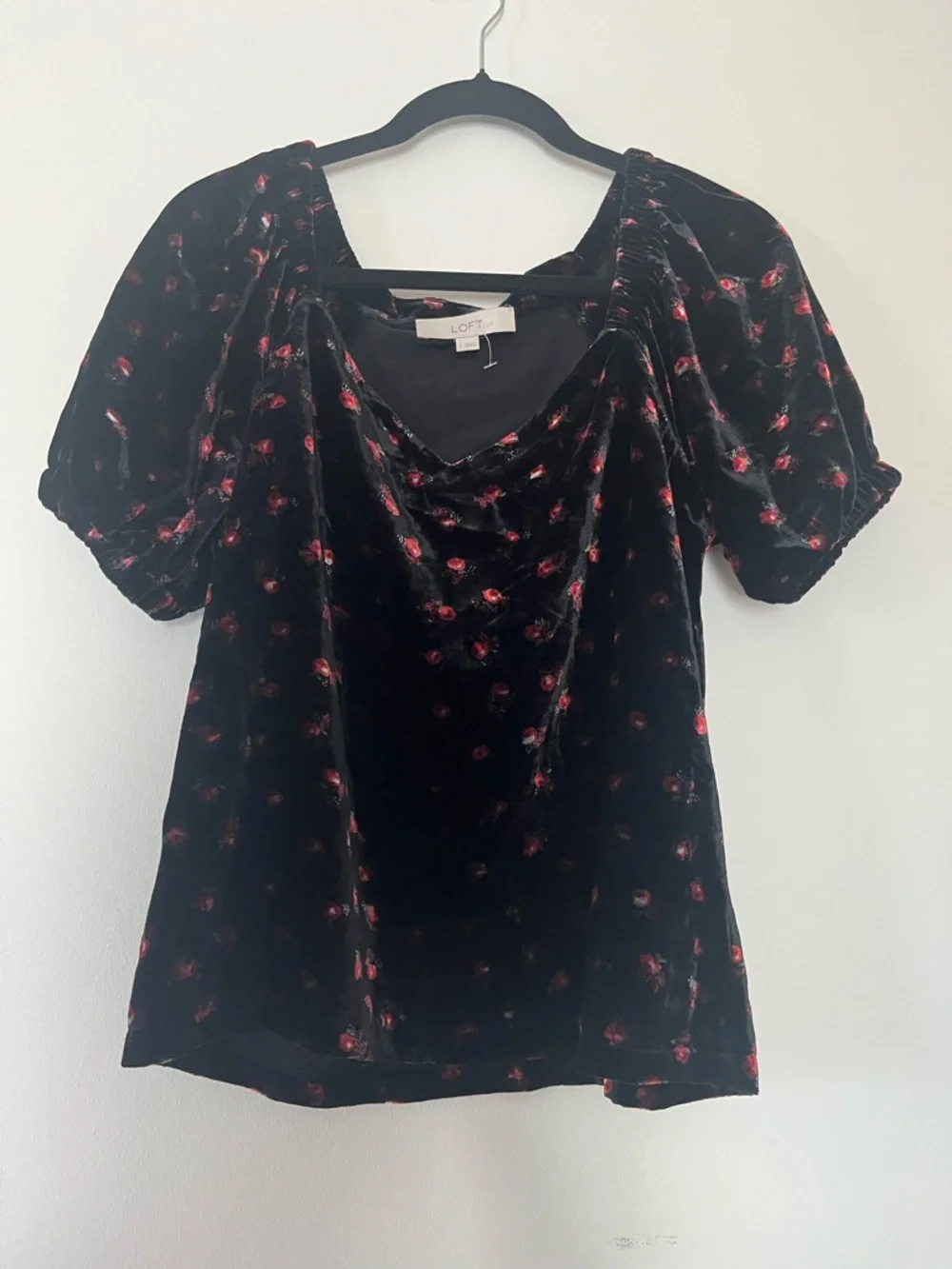 Black Velvet Floral Puff Sleeve Top Small Romantic Feminine Coquette Date Night